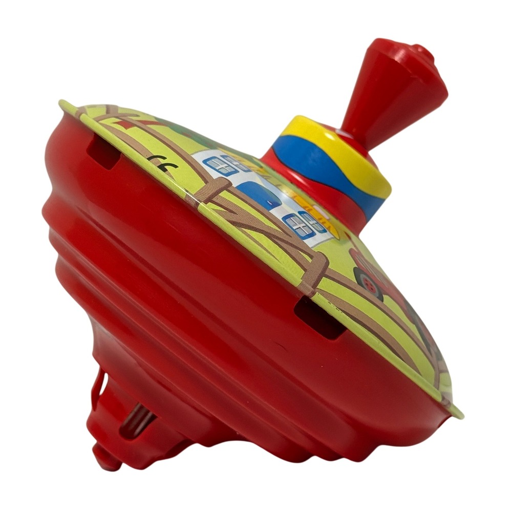 Toysmith Farm Scene Tin Humming Spinning Top Red Plastic Base Retro Toy